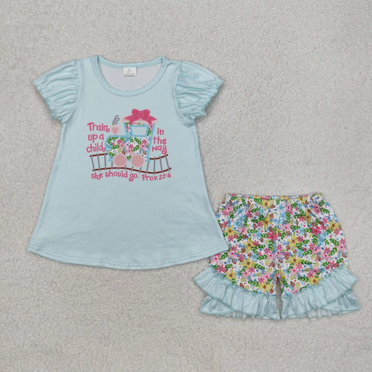 Baby girl summer shirt Short set embroidery farm tractor pink striped 3M-16T