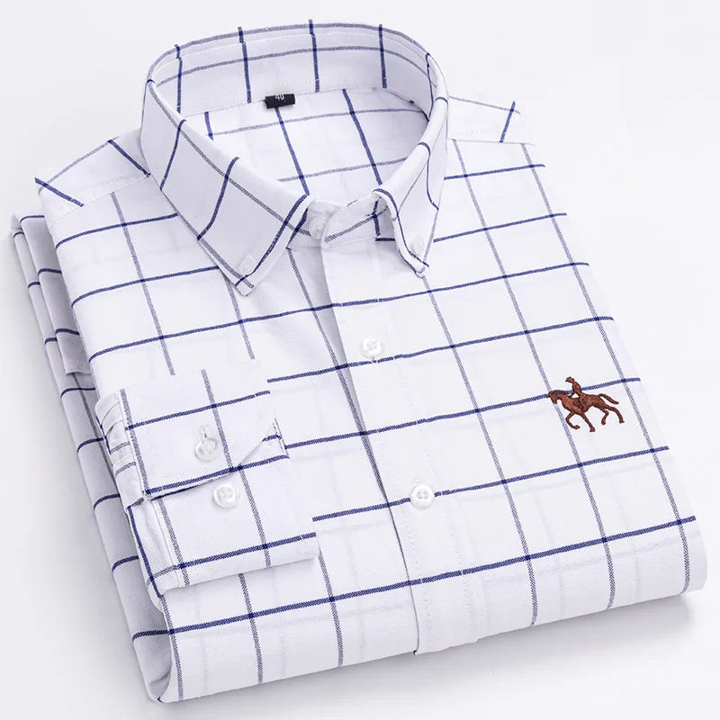 Men's Oxford Dress Shirts 100% Cotton Spring Long Sleeve Casual Business Formal