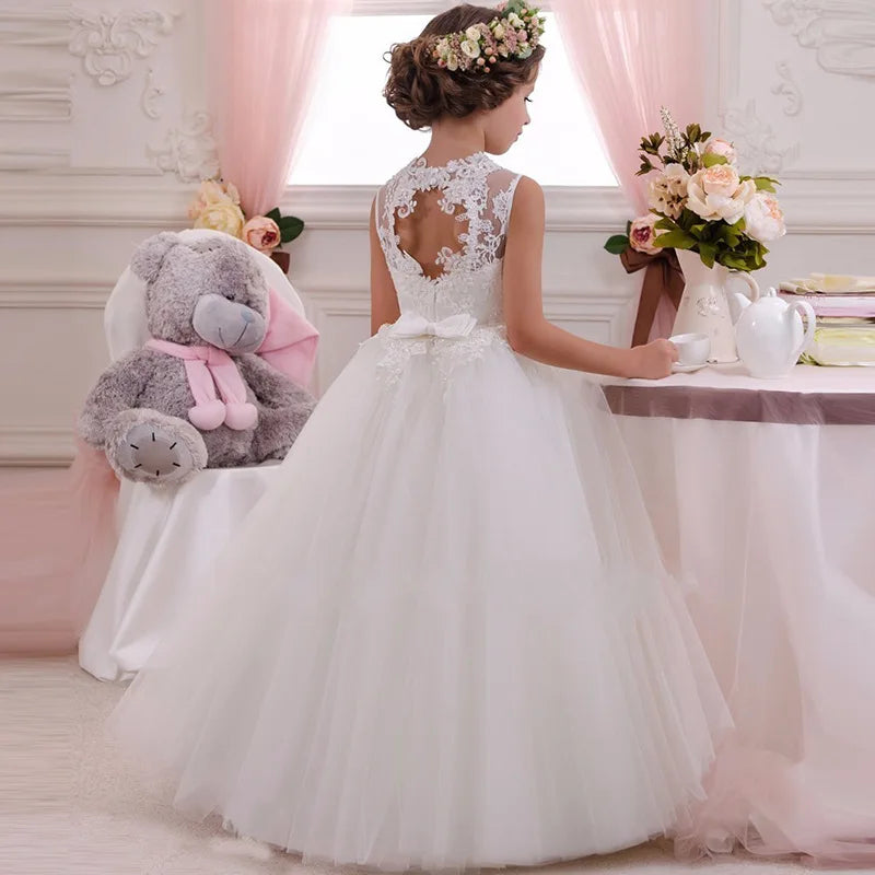 Flower Girl Dress for Wedding or Communion See Through Beaded Puffy