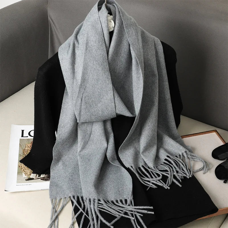 Color Solid Women Winter Scarf Warm Thicken Cashmere Shawl