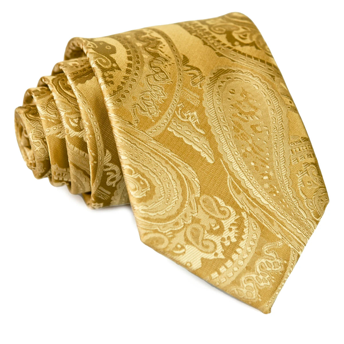 Solid Floral Paisley Yellow Gold Men's Ties Neckties 100% Silk Jacquard Woven Tie Sets Pocket Square Party Wedding