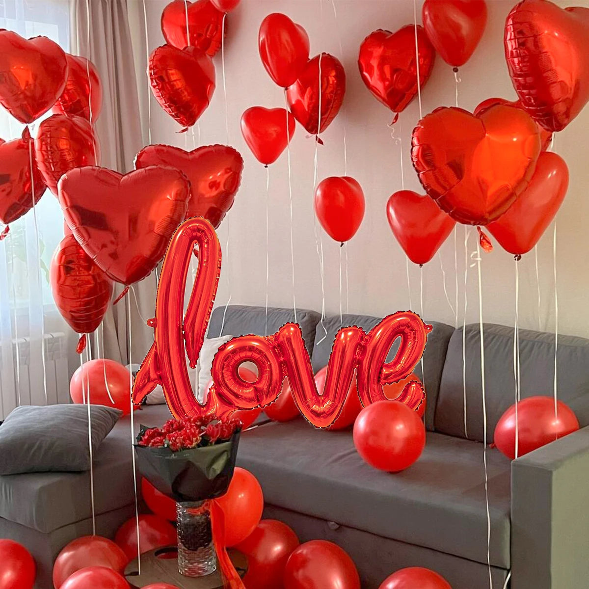 407pcs red "love" letter balloon set, 18-inch heart-shaped balloon rose petals