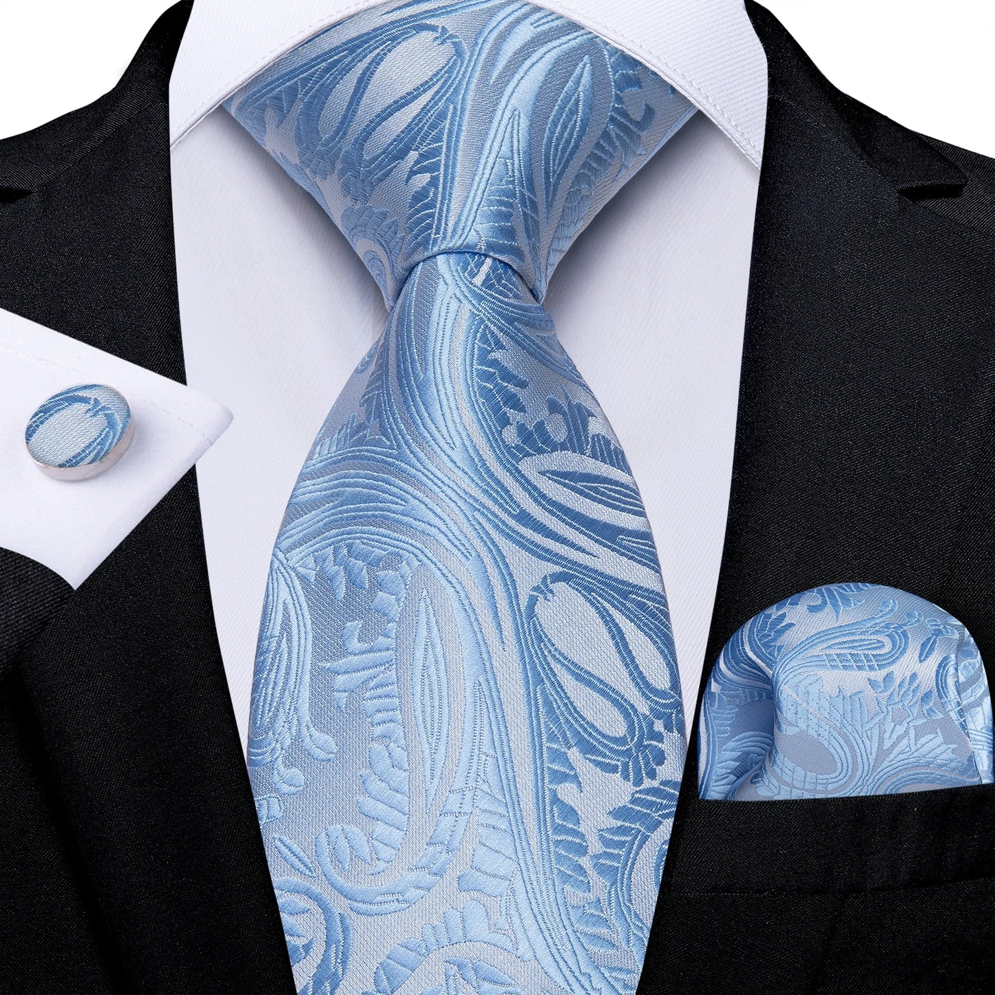 New Classic 100% Silk Men's Ties 8cm Blue Plaid Dot Striped Business Necktie Handkerchief Wedding Party Tie Set