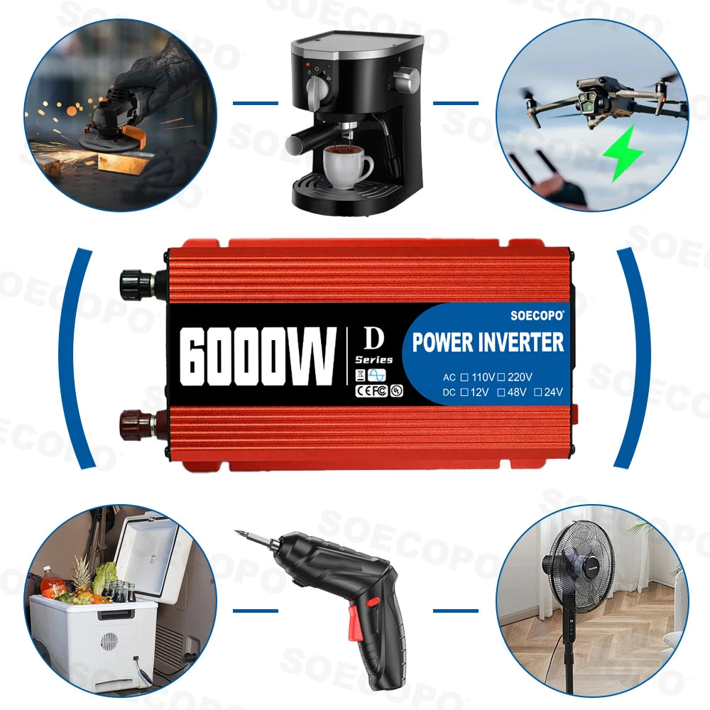 SOECOPO 6000W System Complete Kit 500W Panel Solar DC 12V to AC 110V/220V Inverter 100A Controller Off-Grid for Home Camping
