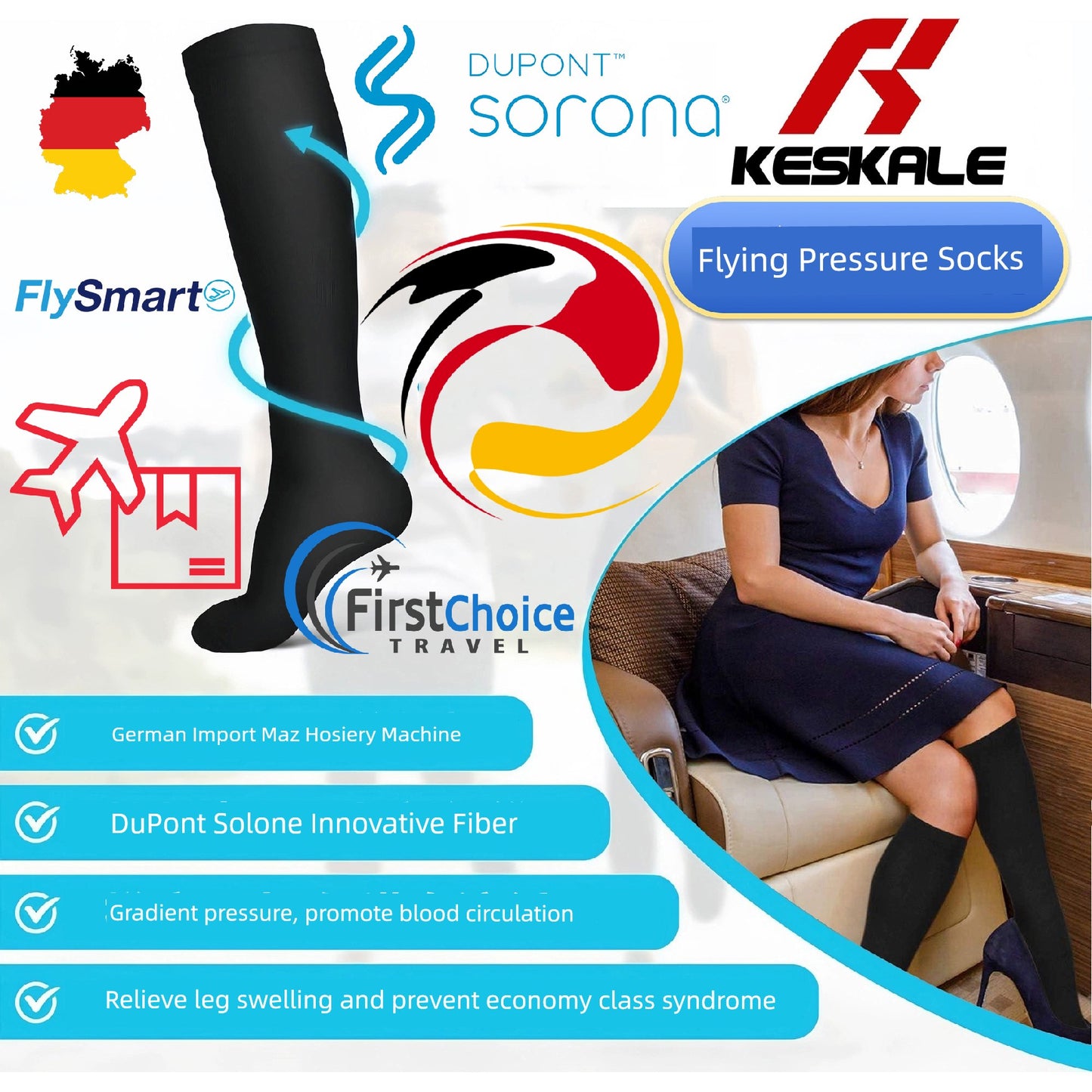 German Hosiery Long-Distance Travel Flight Compression Socks Stretch Anti-Leg Swelling