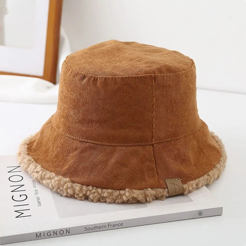 Winter Bucket Hat Thickened Soft Fisherman Cap Warm Corduroy Beanies
