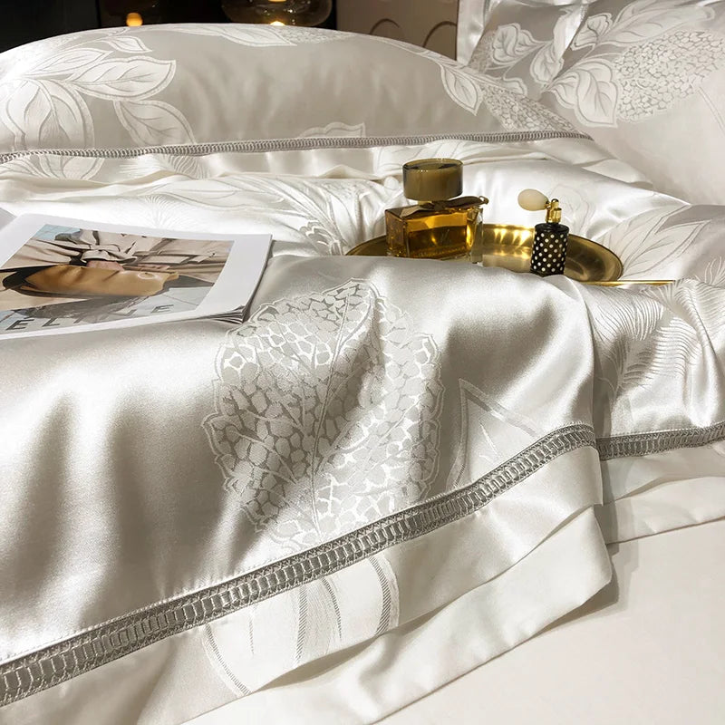 Soft Satin Jacquard Cotton Bedding Set, Luxury Duvet Cover, Blue, Gold, Gray, Queen, King Bed Sheet, Pillowcases, Home Textiles