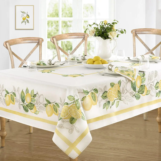 Lemon Orchard Blue Pattern Tablecloth Polyester Wipeable Waterproof Tablecloth Indoor Outdoor