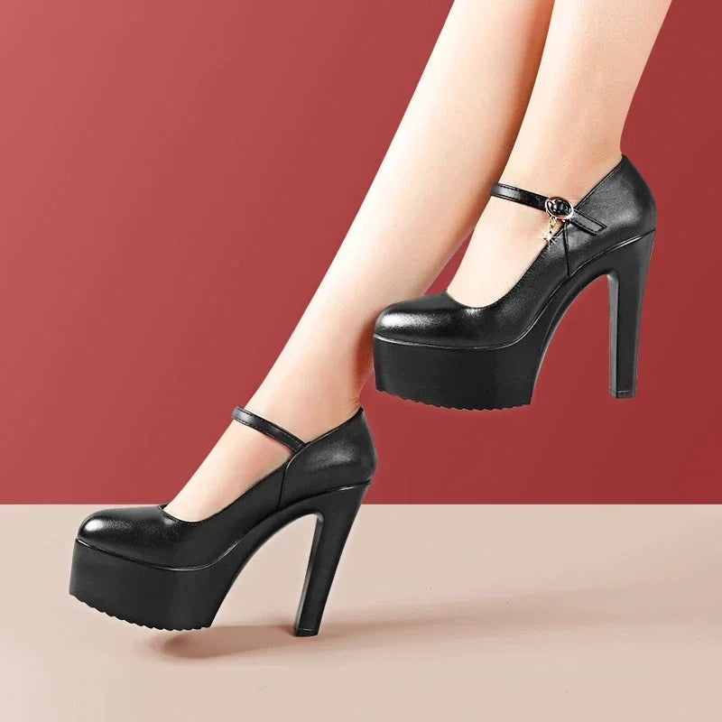 Genuine Leather Platform Pumps Shoe