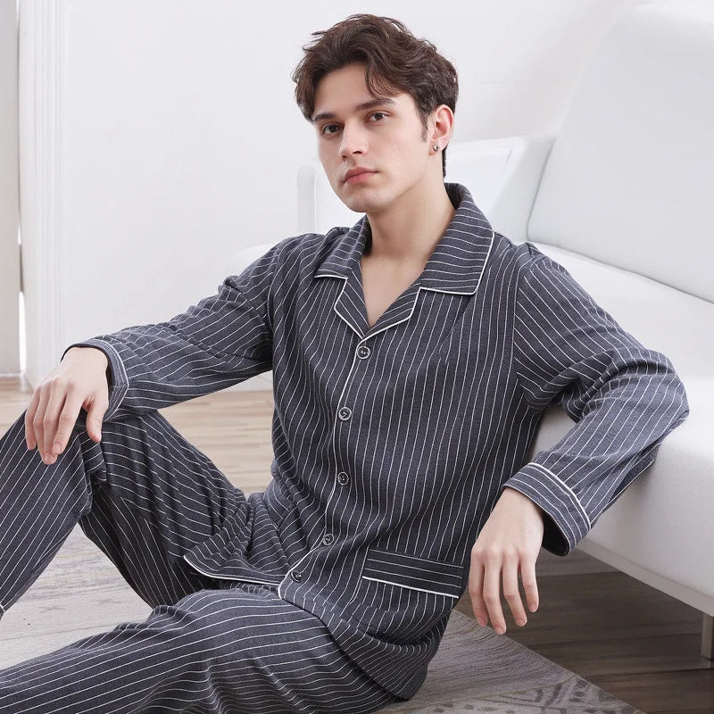 Casual Pajamas for Men, Autumn and Winter Long-Sleeved Set Loungewear
