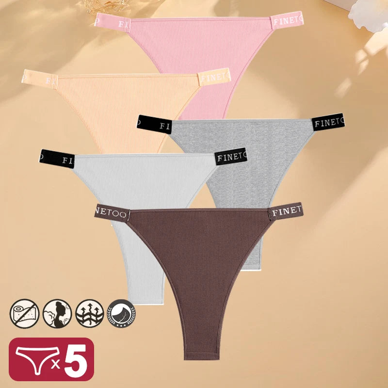 5PCS/Set Cotton Panties Briefs Women Underpants Sexy Thong
