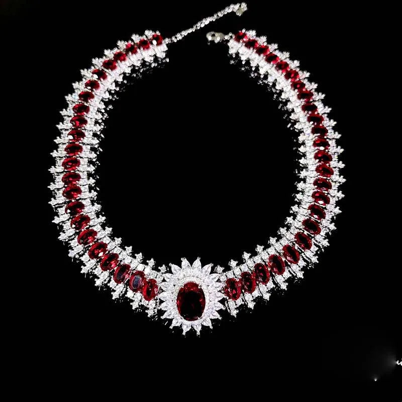 Women Necklace plated 18K red zircon flower bracelet
