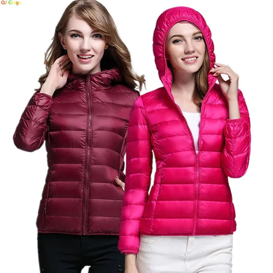 Winter Women's Light Coat Down Hooded Jacket Size S-XXL