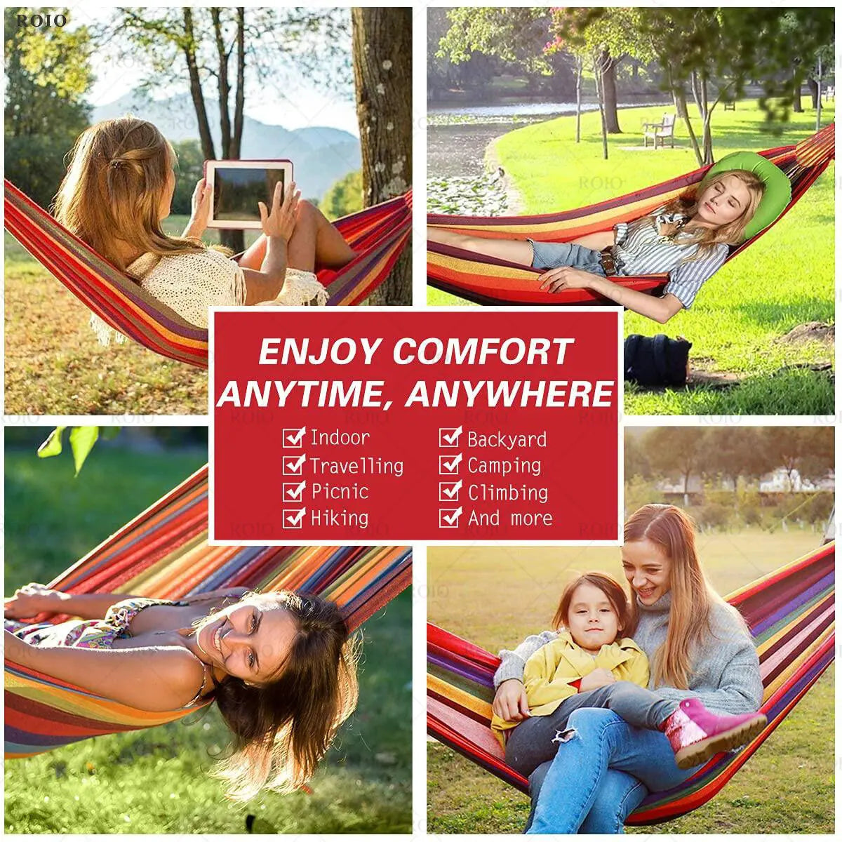 Outdoor Camping Hammock Thickened Durable Fabric Canvas with Bag