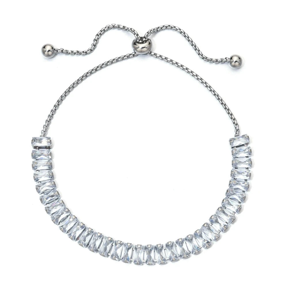 Women's Adjustable CZ Bracelet - Sparkling Zirconia Chain, Shines on Hypoallergenic Stainless Steel, Dazzling Everyday Jewelry