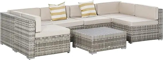 7-Piece Patio Furniture Set, Outdoor Wicker Conversation Set, All Weather PE Rattan Sectional Sofa Set with Cushions