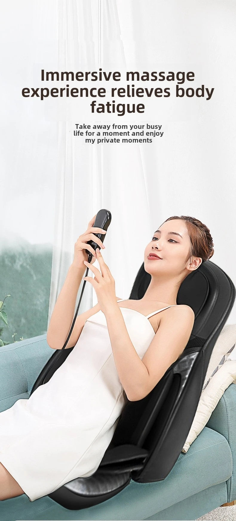 3D Massage cushion Shiatsu Neck & Back with Heat Full Back Rolling Massage Chair Pad with Height Adjustment Airbags Waist Hips