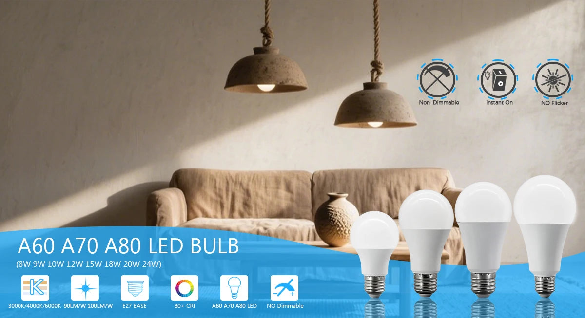 12PCS No Flicker 24W 20W 8W 9W 10W 12W 15W 18W E27 LED Bulb Lamps Light AC220V 110V Cool Lighting for Home Foyer Room Decor