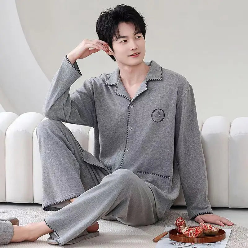 Casual Pajamas for Men, Autumn and Winter Long-Sleeved Set Loungewear