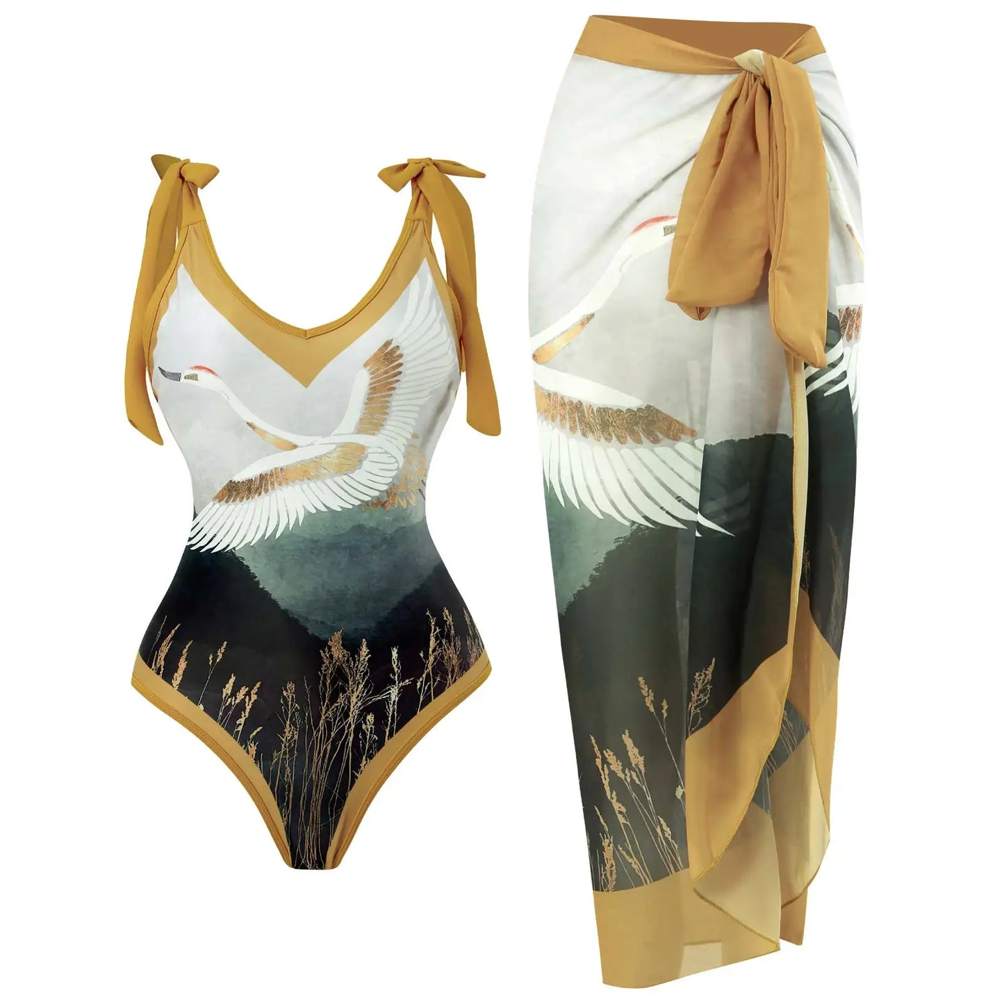 2-Piece Women Brazilian Floral Printed Ruffle Bikinis Strappy Bandage Swimwear