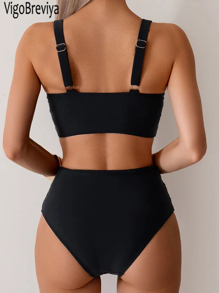 VigoBreviya 2025 Sexy Solid Strapped Swimwear Women Cross Push Up Bikini Set Brazilian Lady Swimsuit High Waist Beach Bath Suit