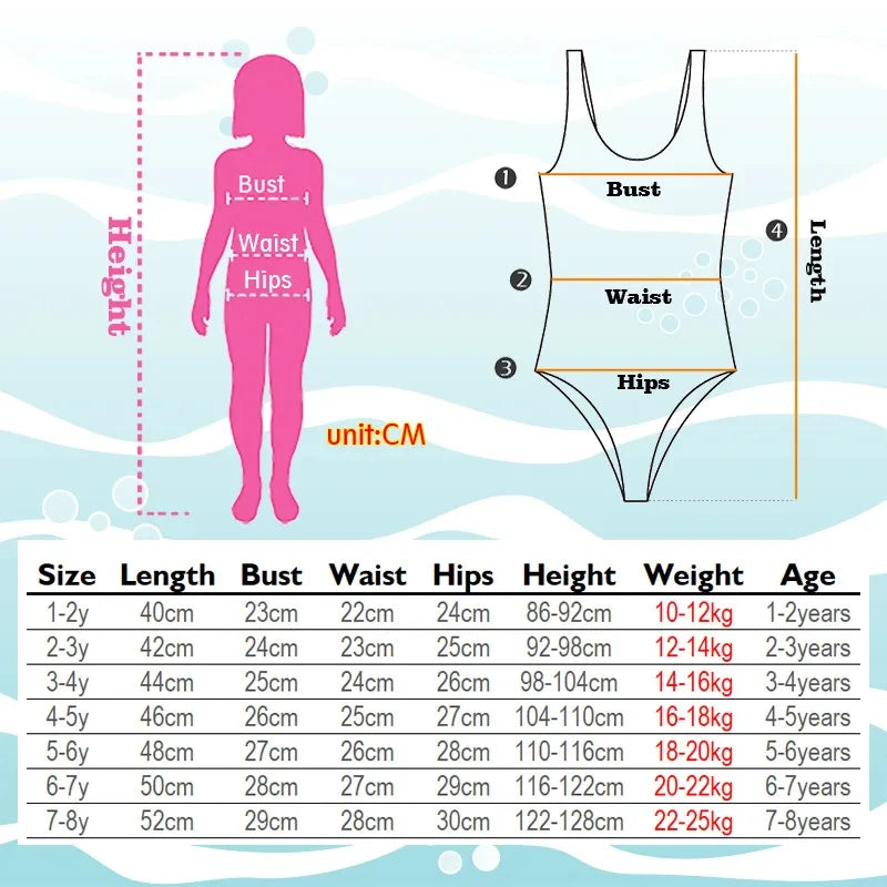 Girl Swimsuit One-Piece Mermaid Fish Scale Unicorn Children's Swimwear 2 - 8 Years
