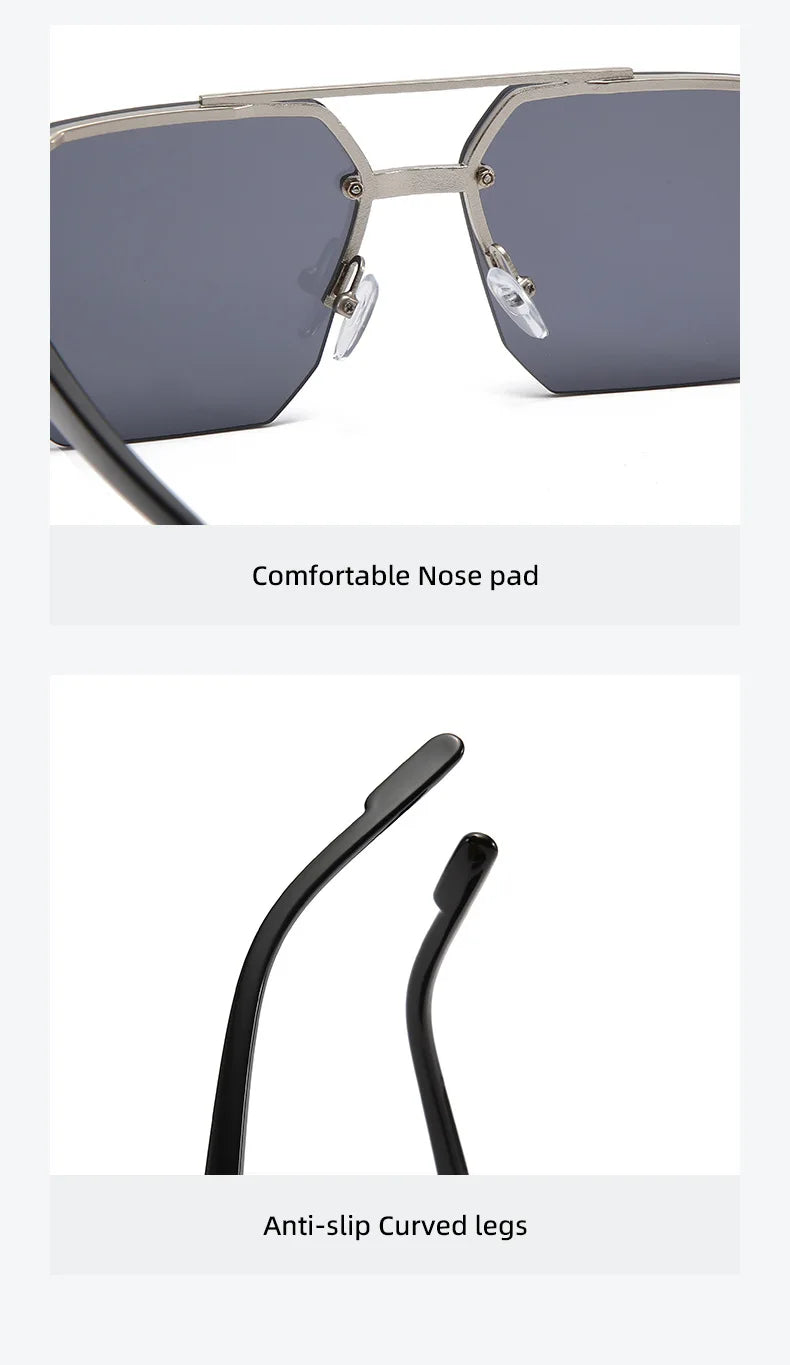 Trendy Aviator Sunglasses for Mens Womens Retro Double Bridge Metal Driving UV400 Outdoor Eyewear Semi-Rimless Lentes De Sol