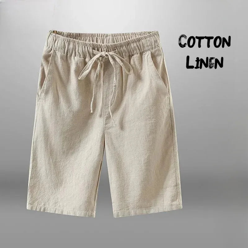 Men Cotton Linen Casual Breathable Beach Shorts
