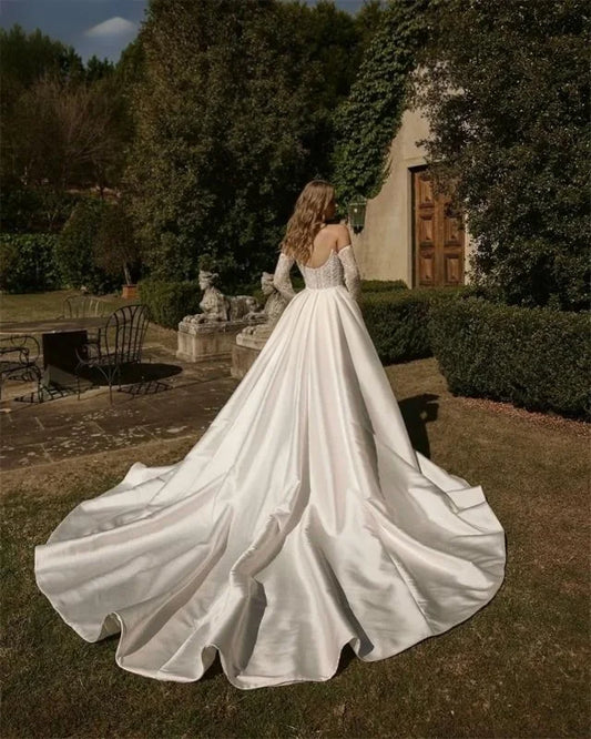 Modern Satin Detachable Long Train Wedding Removable Overskirt For Bridal Dress Customized