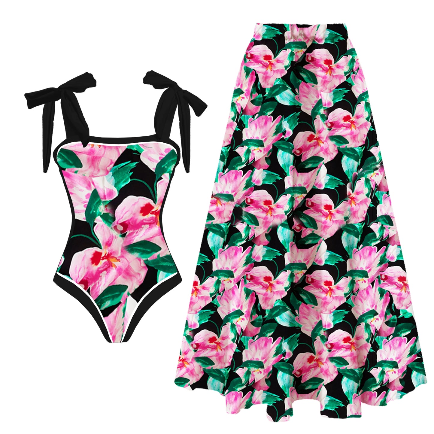 2-Piece Shoulder Ruffle Swimsuit With Cover Up Sexy Beachwear