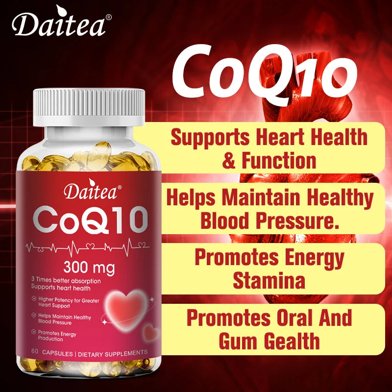 Coenzyme Q10 (CoQ10) Capsules, Supports Heart Health, Cellular Energy, Antioxidant & Blood Circulation, High Absorption