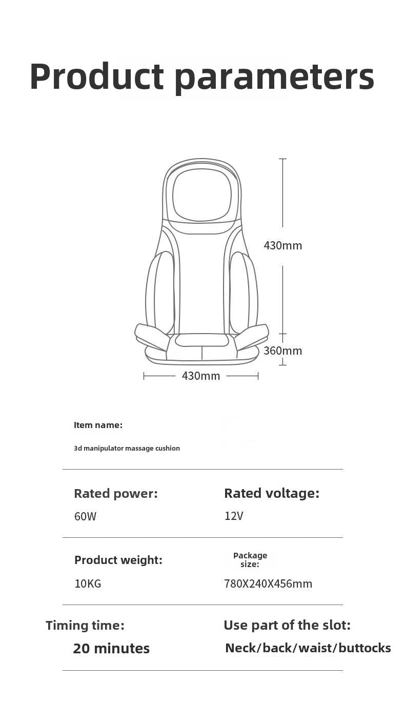 3D Massage cushion Shiatsu Neck & Back with Heat Full Back Rolling Massage Chair Pad with Height Adjustment Airbags Waist Hips