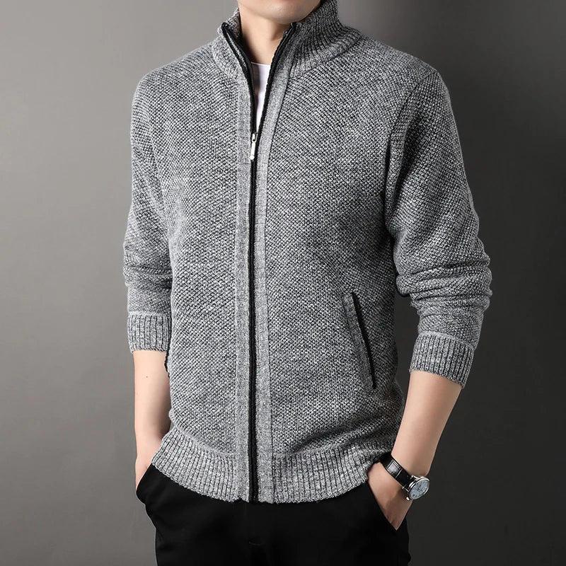 Men's Stand-up Collar Knit Sweater Jacket Autumn/ Winter Cardigan Slim Solid Color