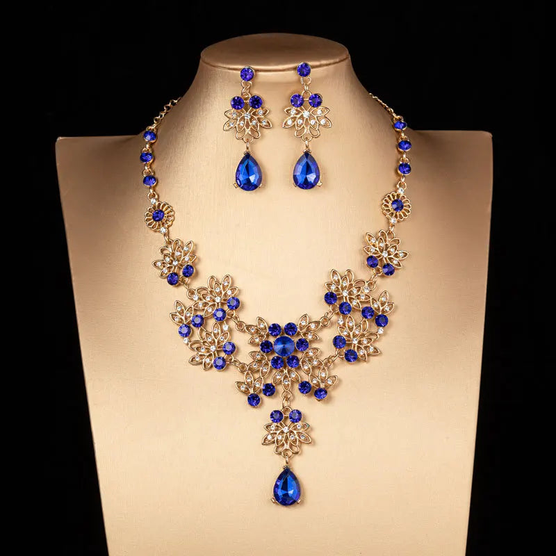 Baroque Bridal Crown Crystal Tiara & Necklace Earrings Jewelry Sets