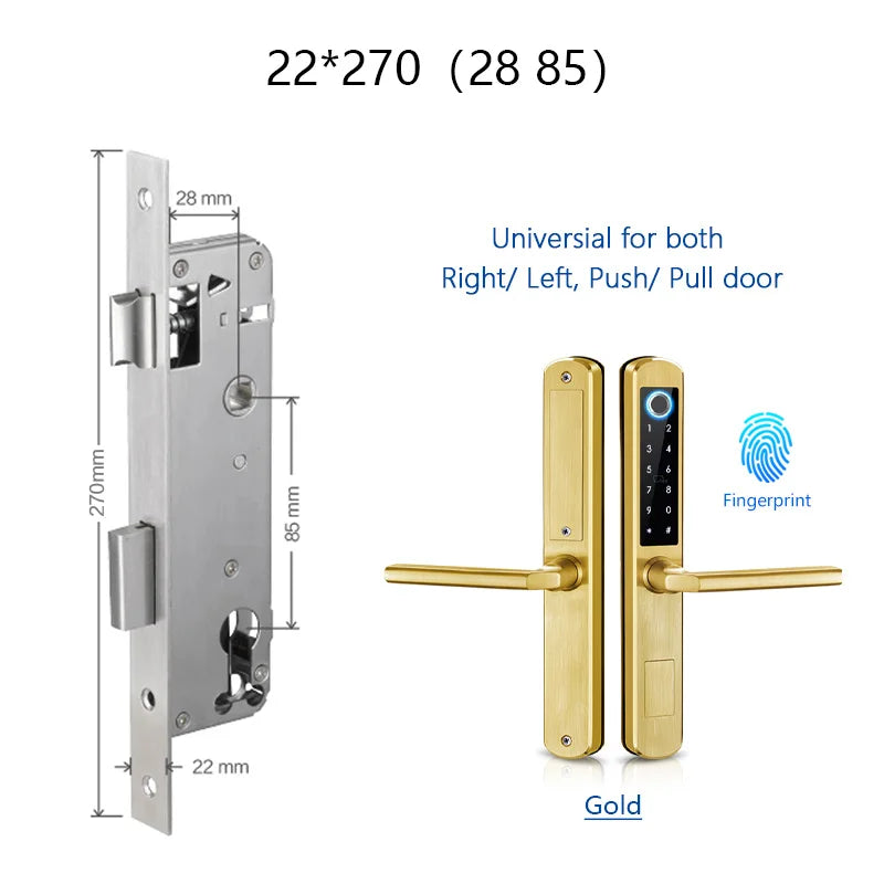 IP66 Gold Stainless steel Sliding Glass Smart Lock Ttlock App with Google home Aleax Fingerprint Electronic Digital Lock