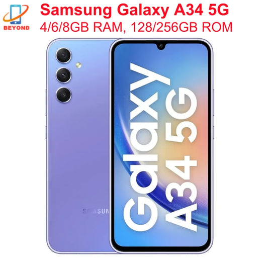 Samsung Galaxy A34 5G A346B A346E Original 6.6" AMOLED 4/6/8GB RAM 128/256GB Octa Core Exynos NFC Unlocked Cell Phone