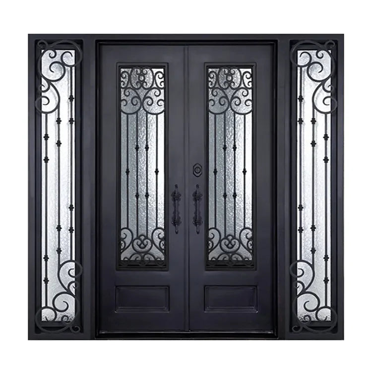 Modern Exterior Wrought Iron Double Luxury Entry Garden Doors for Villa