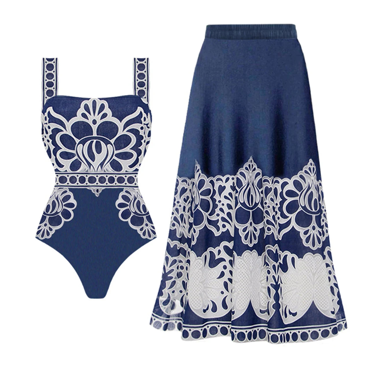 2-Piece Shoulder Ruffle Swimsuit With Cover Up Sexy Beachwear