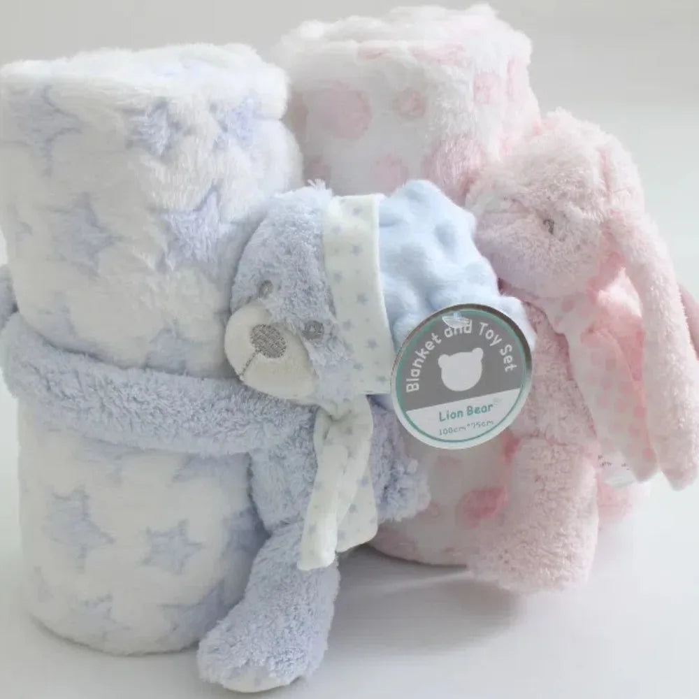 2pcs/set Stuffed Animal Plush Newborn Baby Flannel Blanket for Sleeping 75*100cm