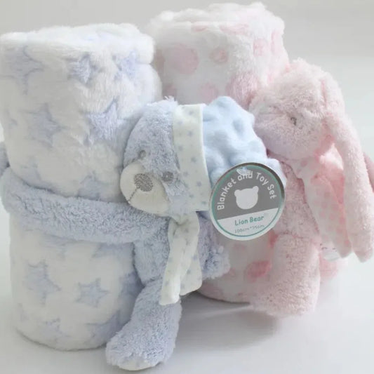 2pcs/set Stuffed Animal Plush Newborn Baby Flannel Blanket for Sleeping 75*100cm