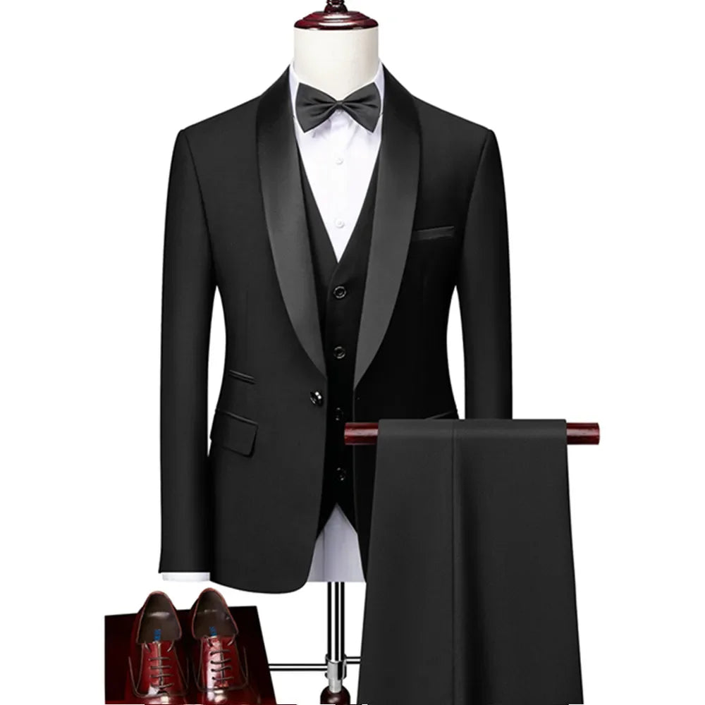 Men's Three Pieces Slim Fit Suit Jacket Blazer Coat Pants & Vest