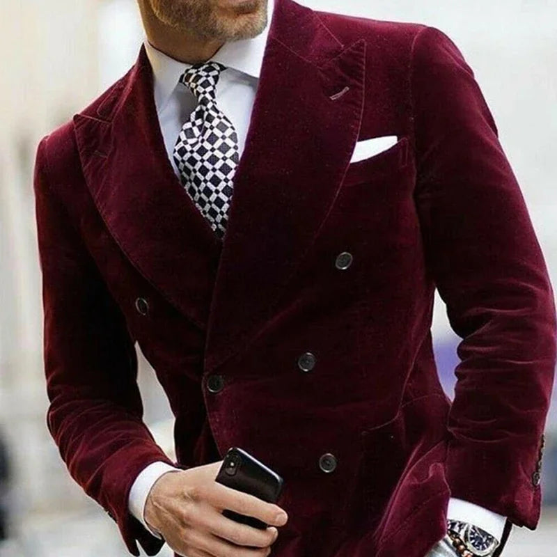 Elegant Italian Velvet Double Breasted Blazer for Men