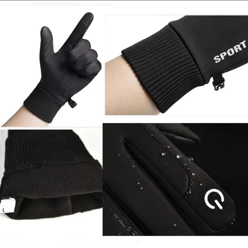 Autumn Winter Warm Full Finger Gloves Fashionable Outdoor Sports Touch Screen Anti Cold Non-slip Velvet Gloves