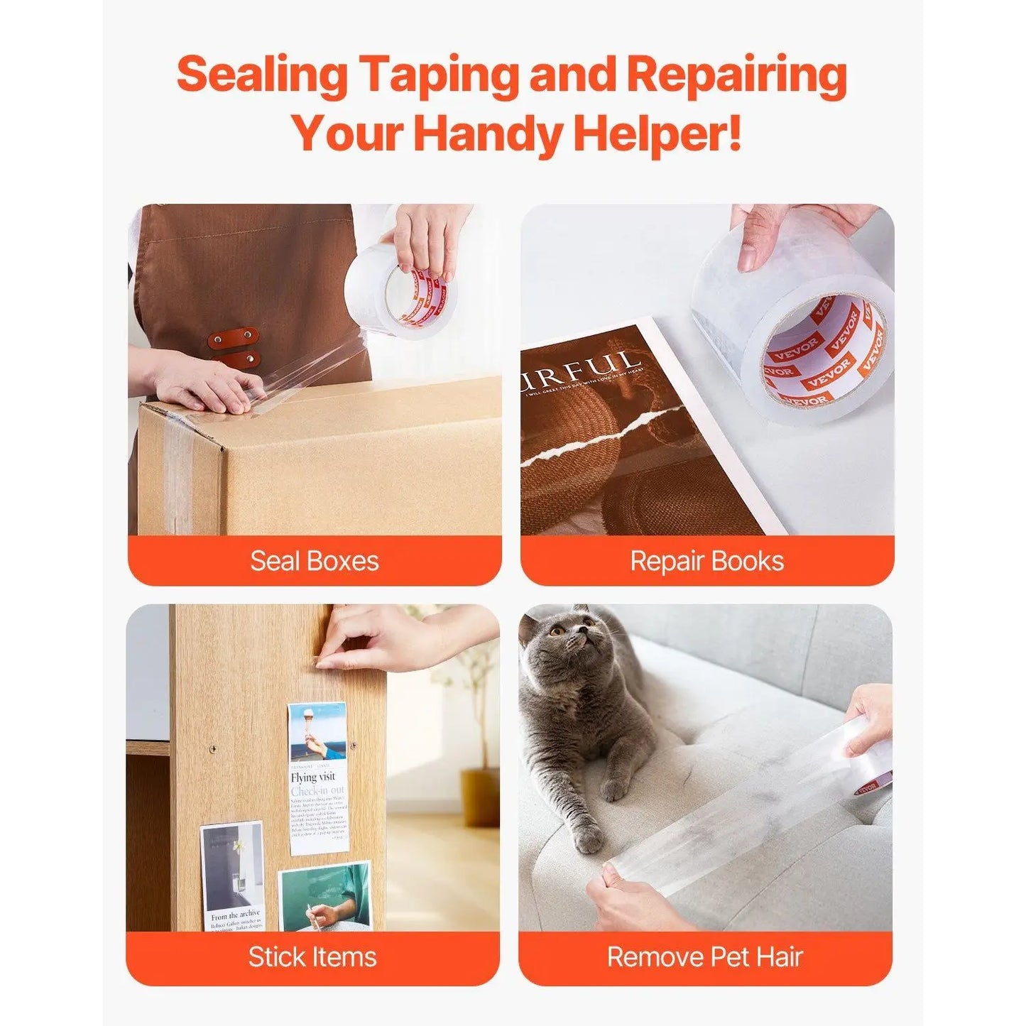 Clear Heavy-Duty 3-Inch Core Packing Tape 6 Rolls No Dispensers 2.7 Mil Thick Designed for Packaging