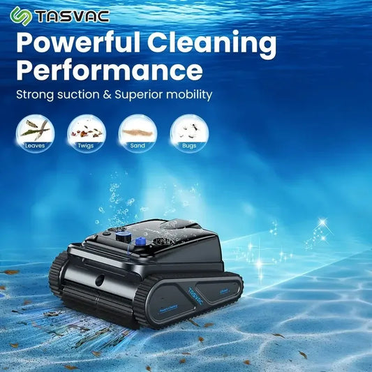 TASVAC Automatic Wireless Robotic Pool Cleaner 250 Mins Runtime Self-Parking with Upgraded Motors for Pool to 80 Feet/2000 Sq.Ft