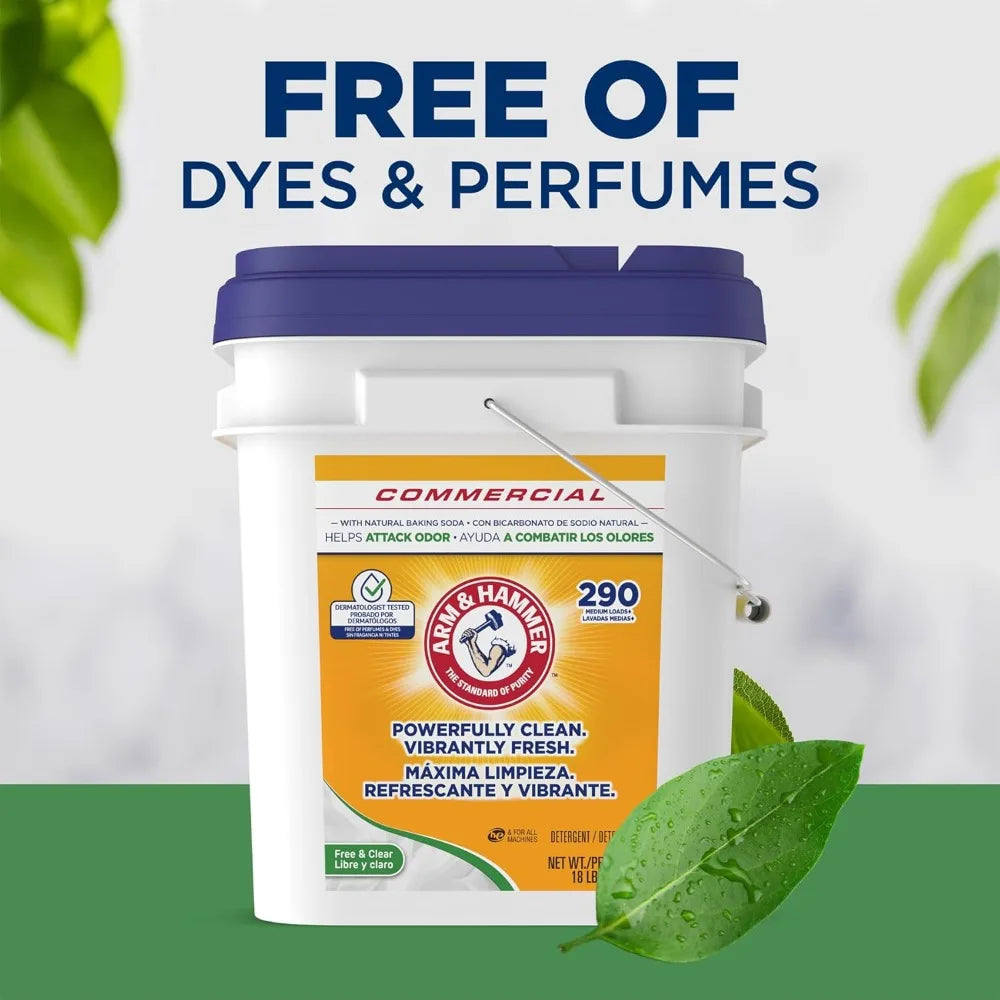 Professional Powder Laundry Detergent, 290 Loads Bulk 18lb Pail, Free & Clear for All Machines