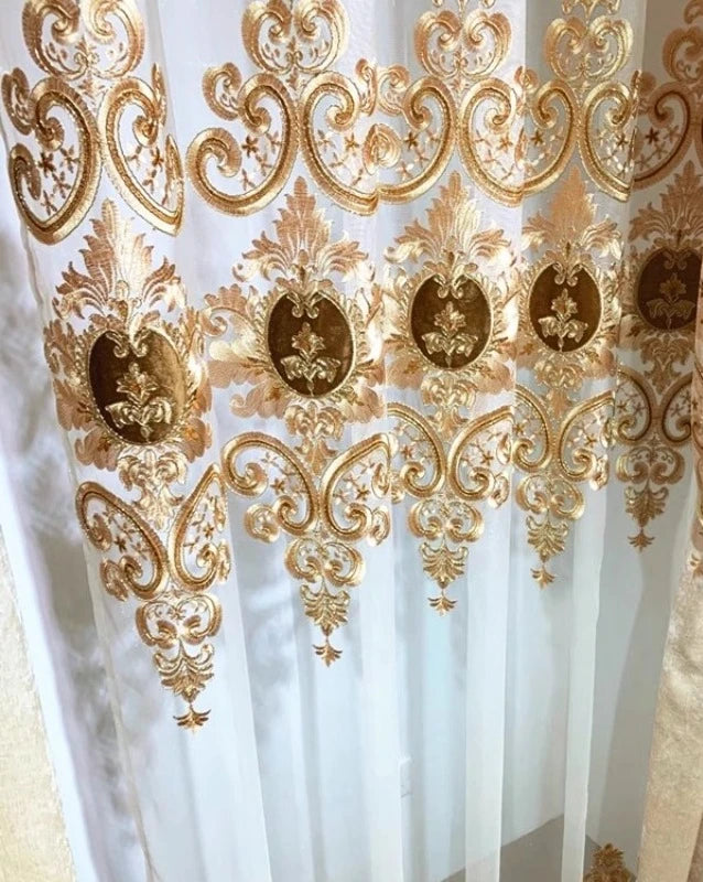 European Beige Embroidered Chenille Valance Customizable Luxury Curtain for Living Room Bedroom Dining Room