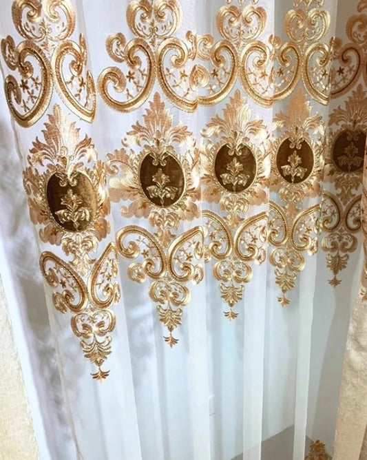 European Beige Embroidered Chenille Valance Customizable Luxury Curtain for Living Room Bedroom Dining Room