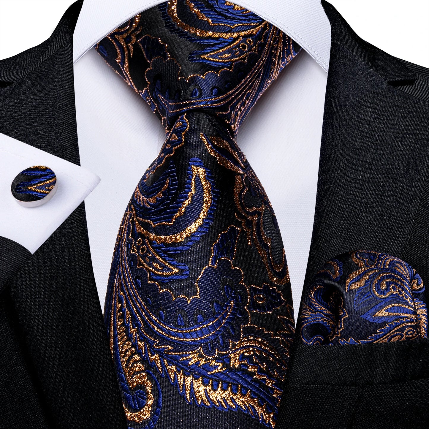 New Classic 100% Silk Men's Ties 8cm Blue Plaid Dot Striped Business Necktie Handkerchief Wedding Party Tie Set