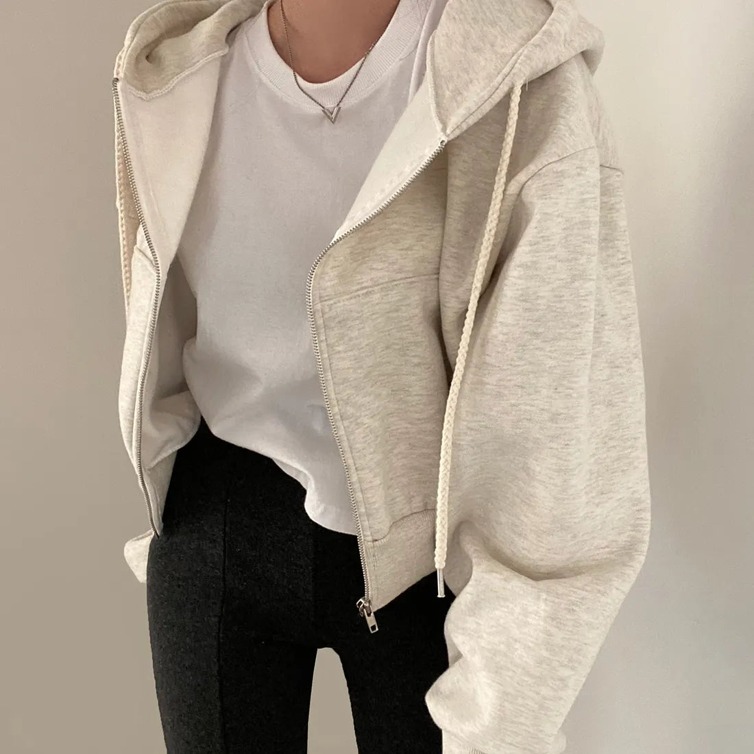 Women Casual Hood Sweatshirt Zip Up Long Sleeve Oversized Loose Jackets